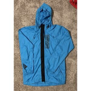 adidas Windbreaker Hooded Lightweight Full-Zip Jacket Blue Black Men's Size S